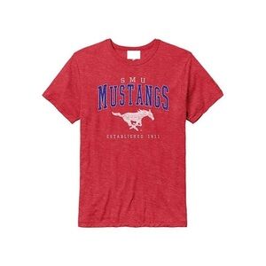 SMU MUSTANGS RED VICTORY FALLS PUFF ARCH MASCOT T SHIRT